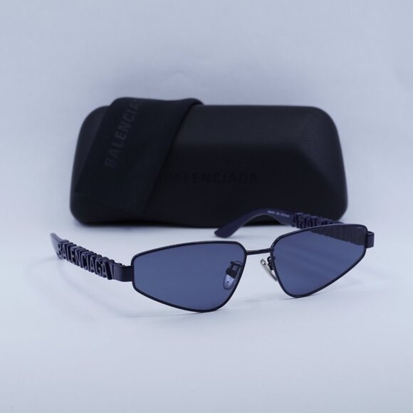 Balenciaga BB0107S 003 Sunglasses - Navy Blue Frame, Blue Lenses